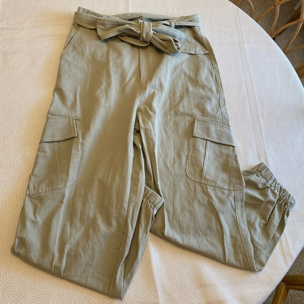 NWT Skylar Rose paper bag jogger style light olive green casual coastal pants M